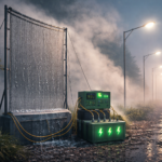 Pakistani students presenting Nebulavolt fog-to-electricity device with fog capture mesh